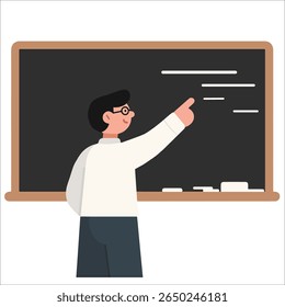 Professor em pontos de sala de aula na lousa, ilustração vetorial