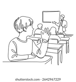 Teacher in classroom. School and learning, Happy teacher s day concept. Flat vector illustration.