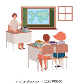teacher in classroom with students avatar character