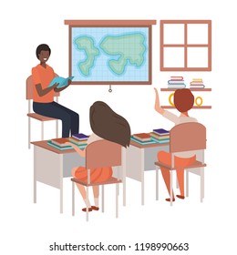 teacher in classroom with students avatar character