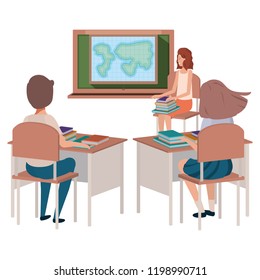 teacher in classroom with students avatar character
