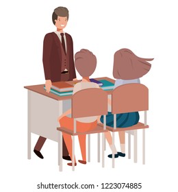 teacher in the classroom with students avatar character