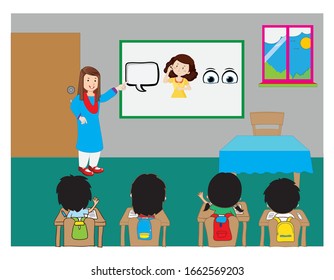 teacher in classroom teaching student