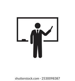 Lehrer im Klassenzimmer, Lehrer im Klassenzimmer, Schüler auf der Bank. schwarze Silhouette Symbol, Bildung Vektordesign.