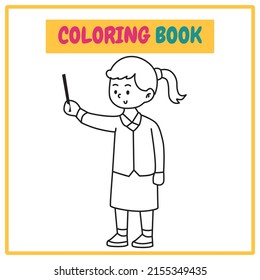 Teacher Coloring Book or Outline Vector Illustration