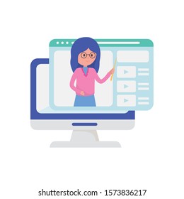 teacher computer website tutorial education learning online vector illustration