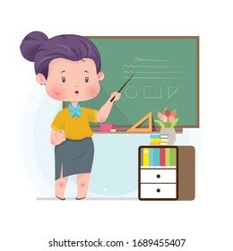 Teacher Cute Character Concept  Vector Illustration Teaching Chalkboard
