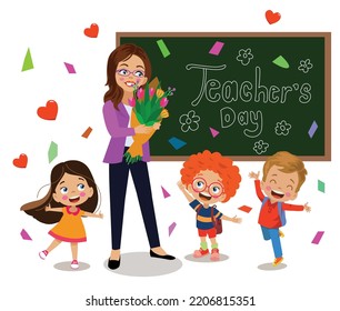 teacher and cute kids teachers day