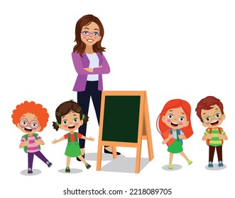 profesores y estudiantes lindos en la pizarra