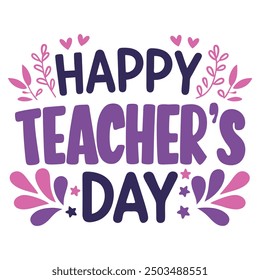 Teacher day concept. Lettering and leaf, graphic element for printing on fabric. Elegance and beauty, gift and surprise. International autumn holidays, September 1. Cartoon flat vector illustration