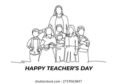 Teacher day concept. Single line draw design. Vector graphic illustration