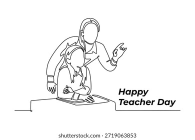 Teacher day concept. Single line draw design. Vector graphic illustration