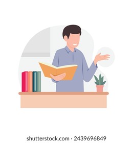 The teacher is delivering a lesson in class vector illustration