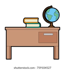teacher desk with books and planet