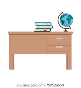 teacher desk with books and planet