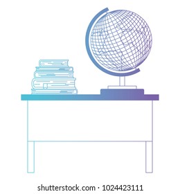 teacher desk with books and world planet