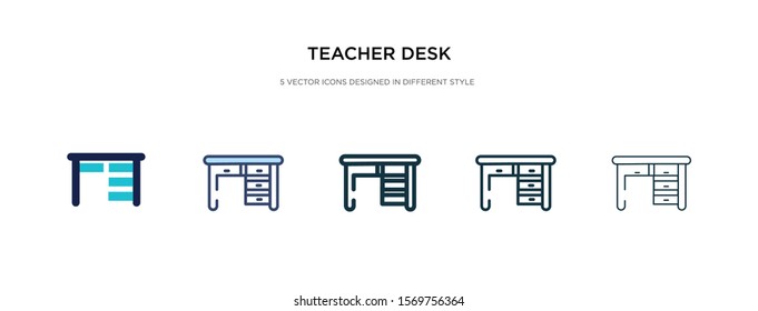teacher desk icon in different style vector illustration. two colored and black teacher desk vector icons designed in filled, outline, line and stroke style can be used for web, mobile, ui