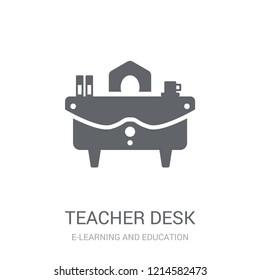 Teacher desk icon. Trendy Teacher desk logo concept on white background from E-learning and education collection. Suitable for use on web apps, mobile apps and print media.