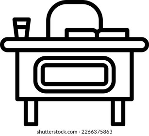 Teacher Desk Line Vector Icon Design