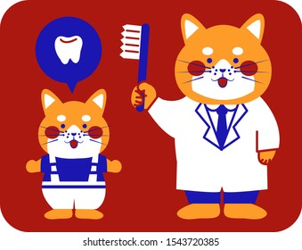 Teacher of dog dentist teaching tooth brushing to children.