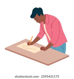 teacher drawing man drawing at a table