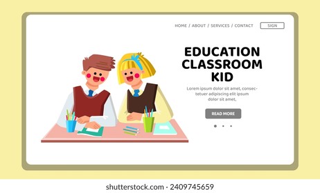 teacher education classroom kid vector. children class, elementary young, lesson student teacher education classroom kid web flat cartoon illustration