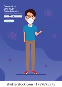 teacher of education online using face mask vector illustration design