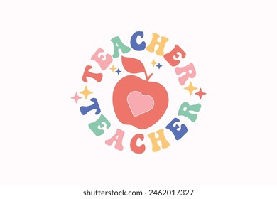 Teacher EPS Retro Apple T-shirt Design