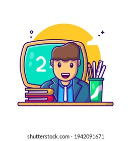 Teacher with Equipment Vector Cartoon Illustration. Labour day Icon Concept White Isolated. Flat Cartoon Style Suitable for Web Landing Page, Banner, Sticker, and Background