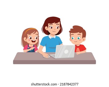 teacher explain about computer and internet to student