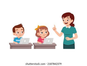 teacher explain about computer and internet to student