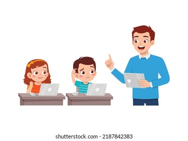 teacher explain about computer and internet to student