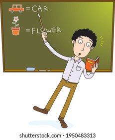 teacher explaining lesson by using a book