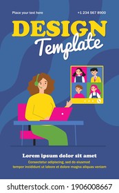Teacher explaining lesson online via video call. Children, kid, school flat vector illustration. Communication and digital technology concept for banner, website design or landing web page