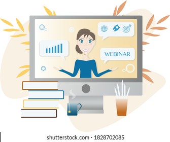 The teacher is explaining some webinar details online