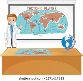 Teacher explaining tectonic plates illustration