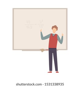 Teacher explains equation on blackboard vector illustration
