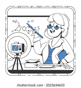 teacher explains the material on camera in class