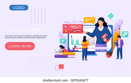 Teacher explains mathematics. A woman lecturer leads a distance lesson algebra and geometry. Modern technologies web page template. Learning math in internet, idea of remotely education and knowledge