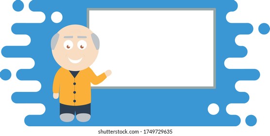 A teacher explains on a board. Flat design.