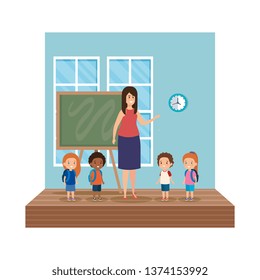 teacher female with school kids classroom scene