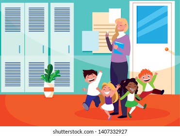teacher female with students in school