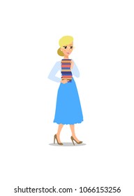 Teacher flat cadtoon character. fun vector cartoon personage . Isolated on white background. Woman in skirt and glasses.