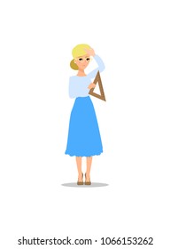 Teacher flat cadtoon character. fun vector cartoon personage . Isolated on white background. Woman in skirt and glasses.