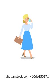 Teacher flat cadtoon character. fun vector cartoon personage . Isolated on white background. Woman in skirt and glasses.