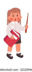 Teacher Flat Icon Young Girl With Book And Pointer