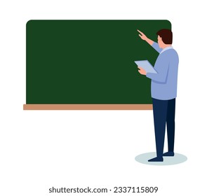 teacher in front of blackboard in classroom