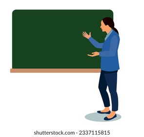 teacher in front of blackboard in classroom