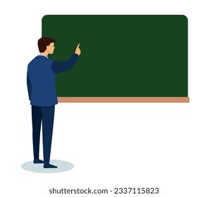 teacher in front of blackboard in classroom
