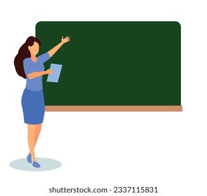 teacher in front of blackboard in classroom